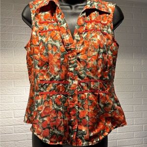 Carolina Herrera Red and Green Floral‎ Blouse